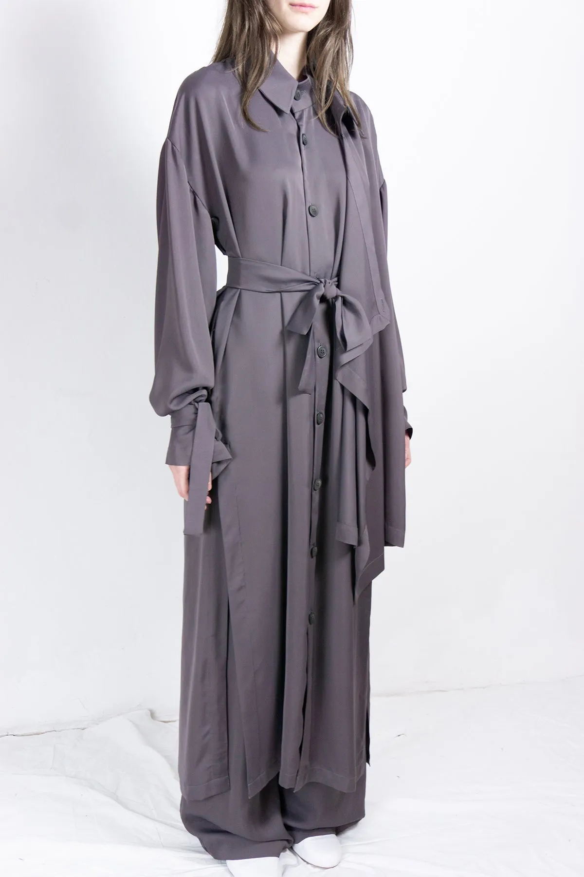 Asymmetric cupro coat