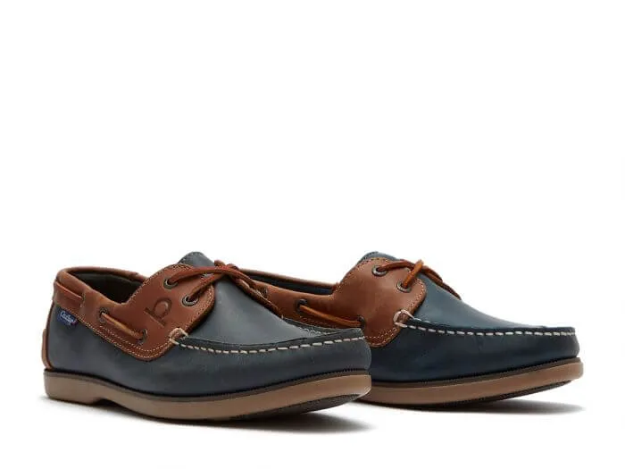 Chatham Men's Whitstable Leather Boat Shoe Navy Tan