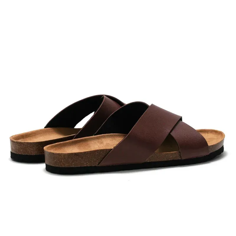 Cross Cork Solid PU Leather Sandals