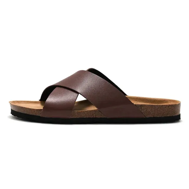 Cross Cork Solid PU Leather Sandals