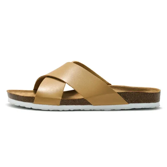 Cross Cork Solid PU Leather Sandals
