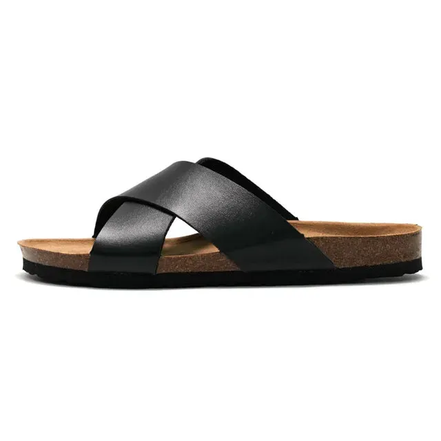 Cross Cork Solid PU Leather Sandals