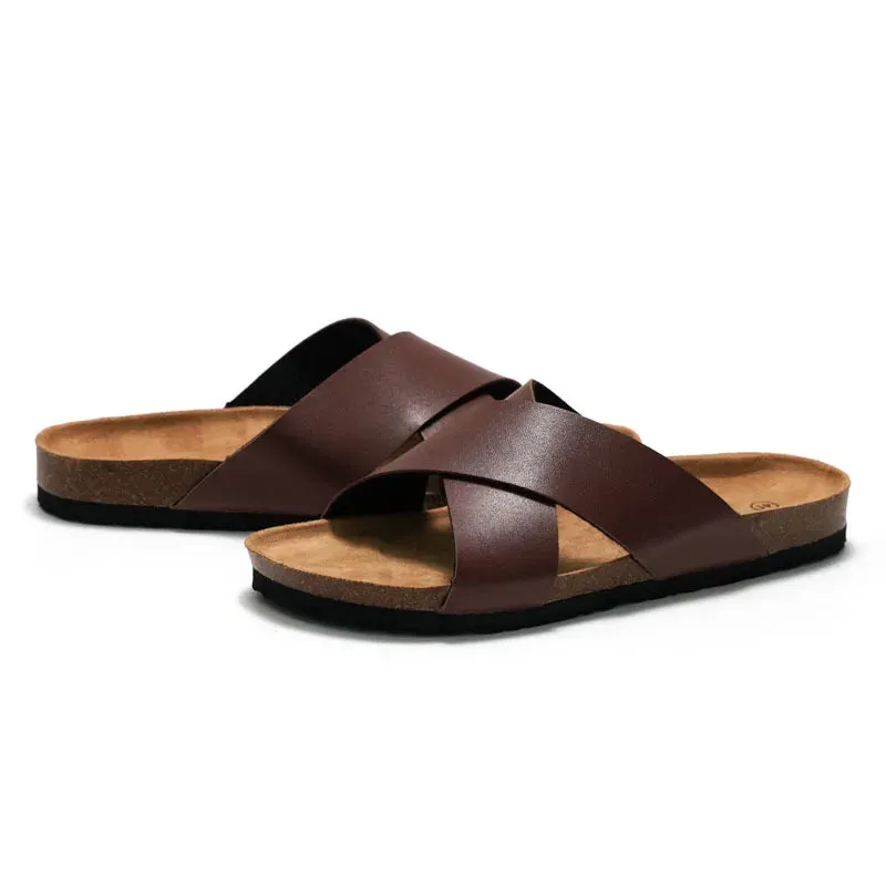 Cross Cork Solid PU Leather Sandals