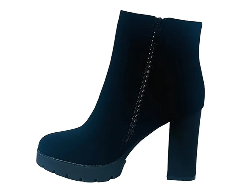 Diamante Block Heels Zip Ankle Boots