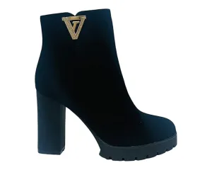Diamante Block Heels Zip Ankle Boots