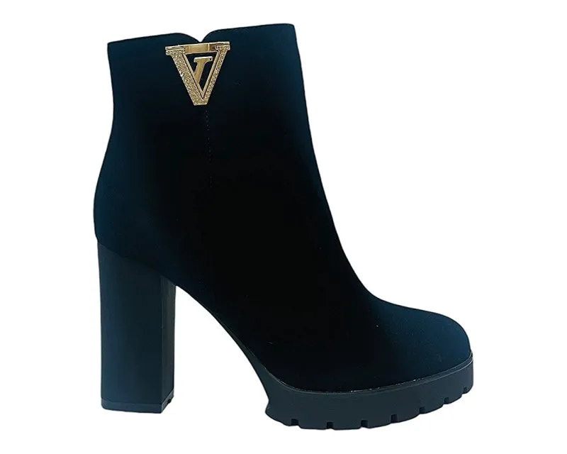 Diamante Block Heels Zip Ankle Boots