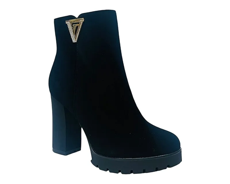 Diamante Block Heels Zip Ankle Boots
