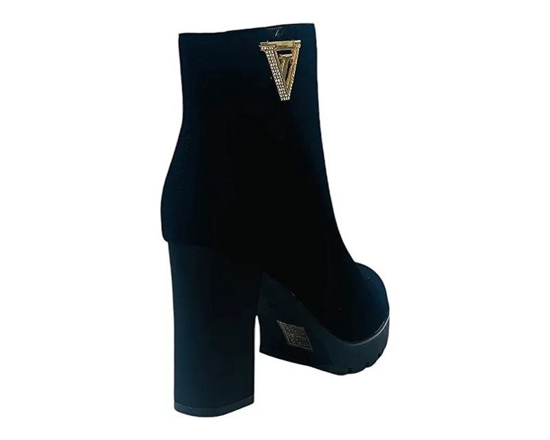 Diamante Block Heels Zip Ankle Boots