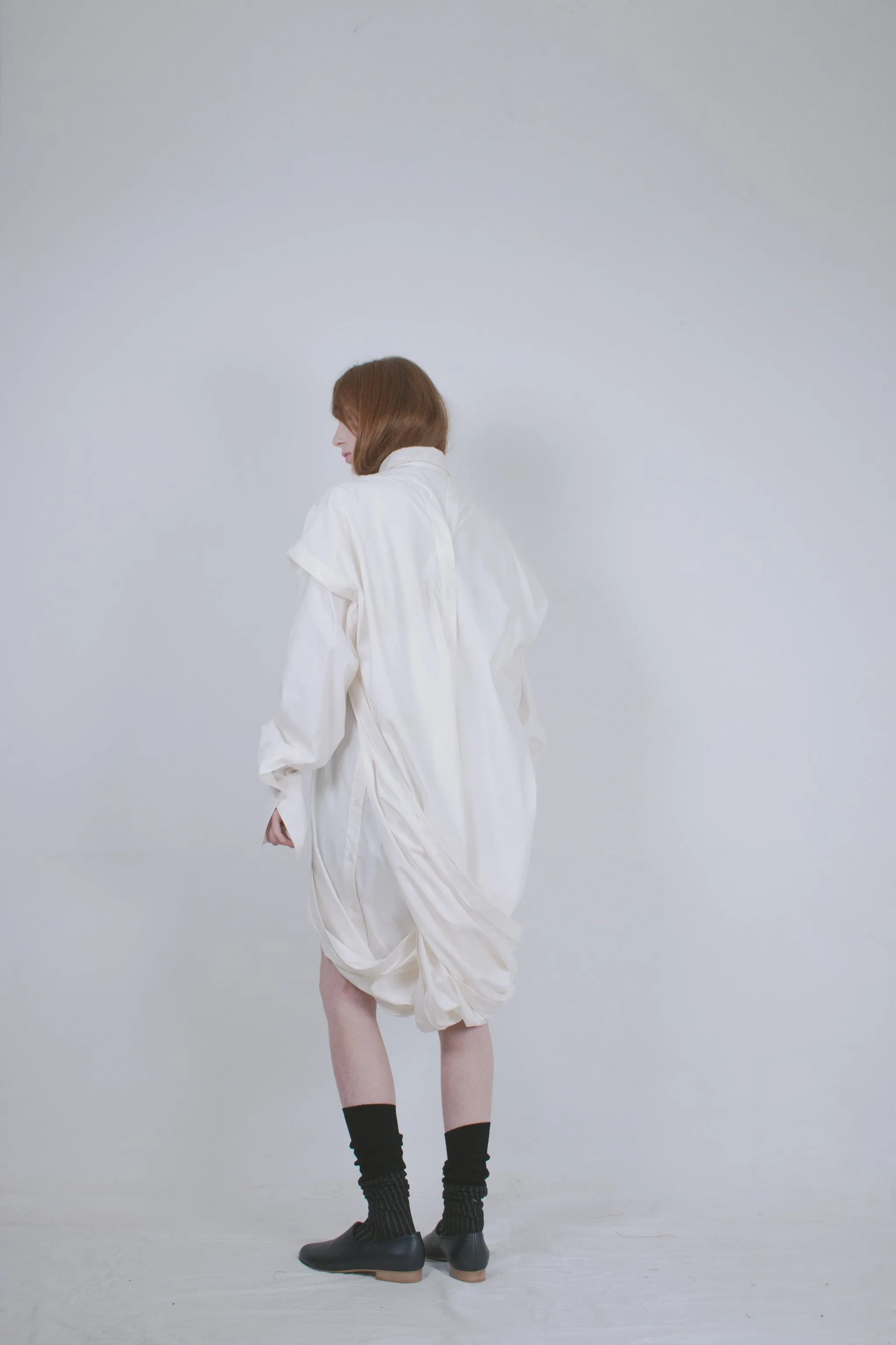 Elongated White Dual Cotton Shirt