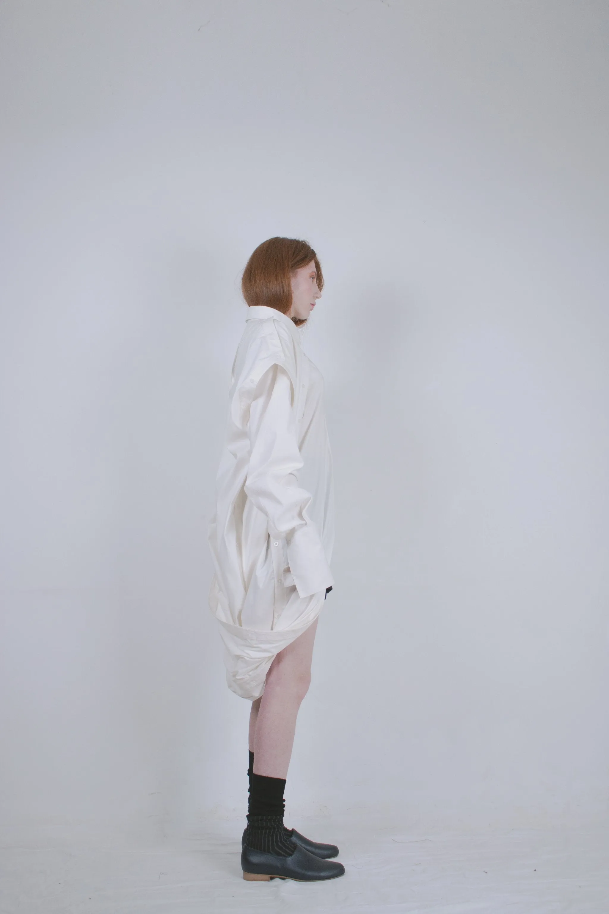 Elongated White Dual Cotton Shirt