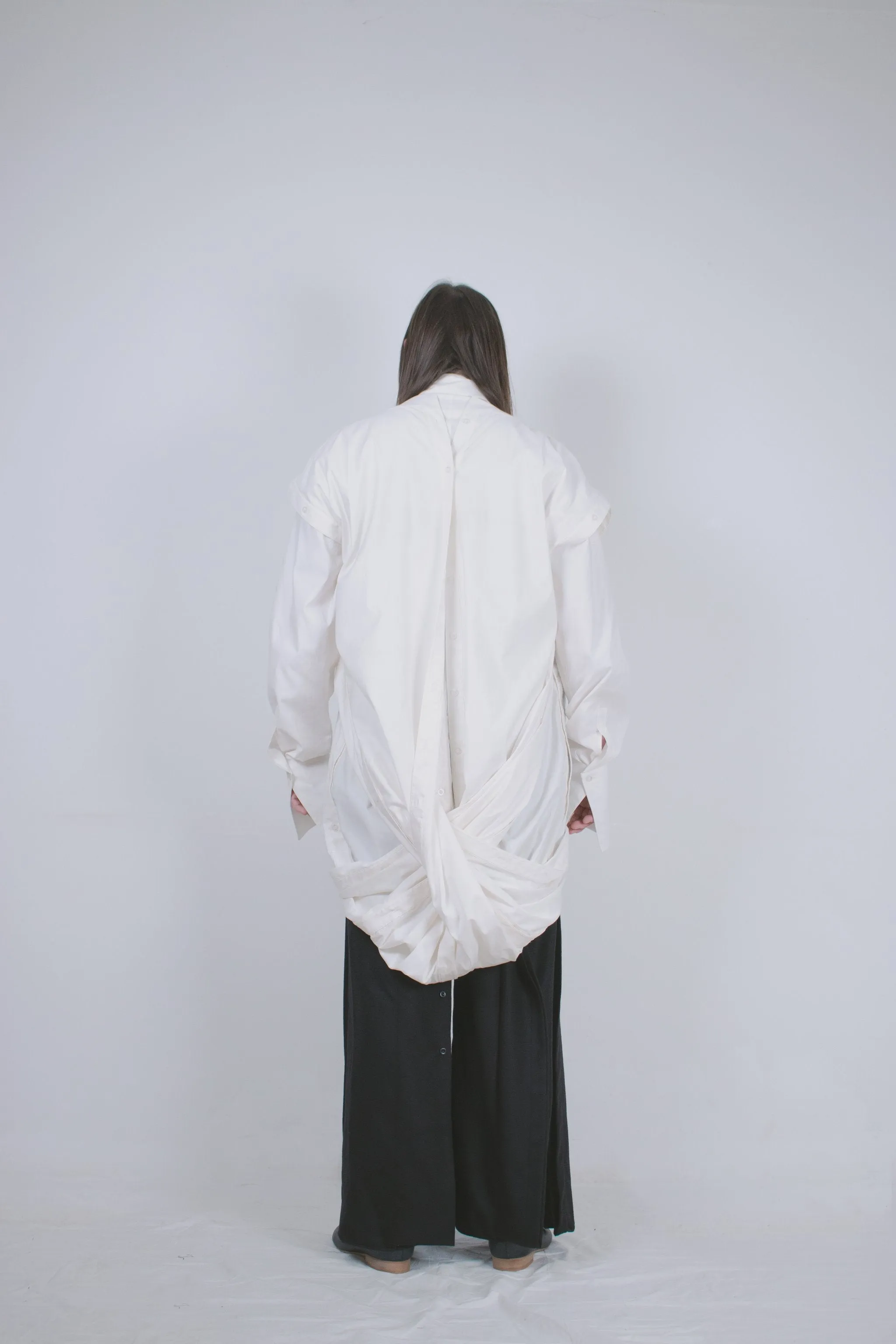 Elongated White Dual Cotton Shirt