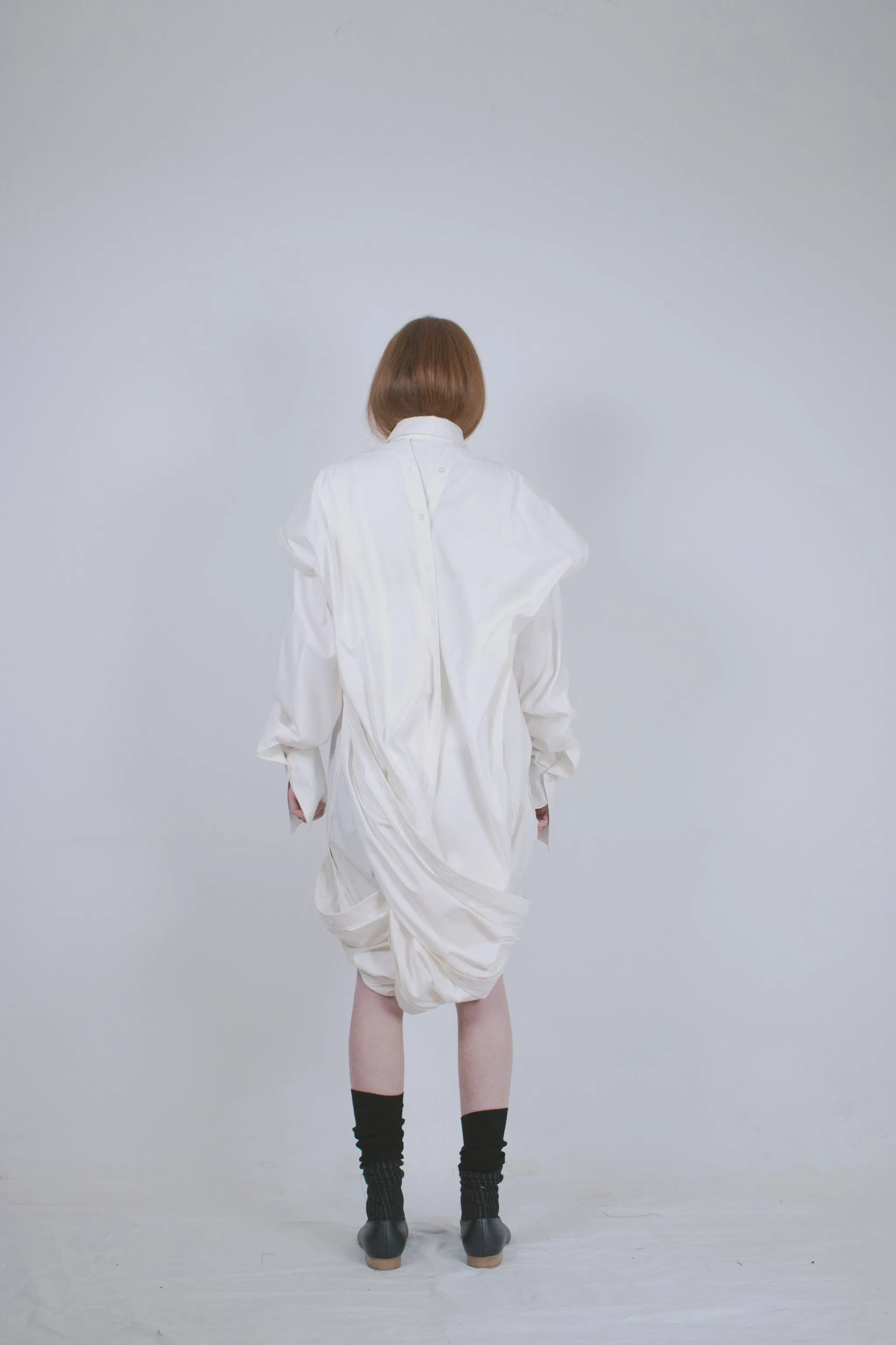 Elongated White Dual Cotton Shirt