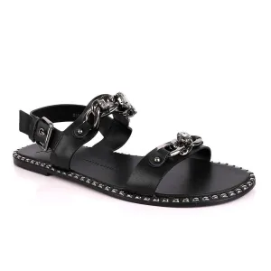 Giuseppe Zanotti Black Chain Double Stone Leather Sandal