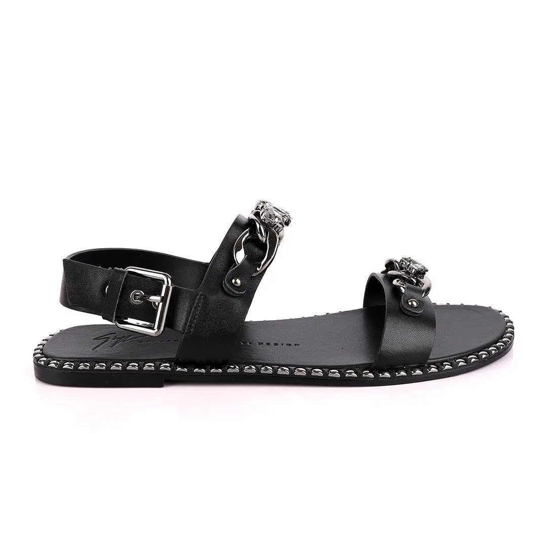 Giuseppe Zanotti Black Chain Double Stone Leather Sandal
