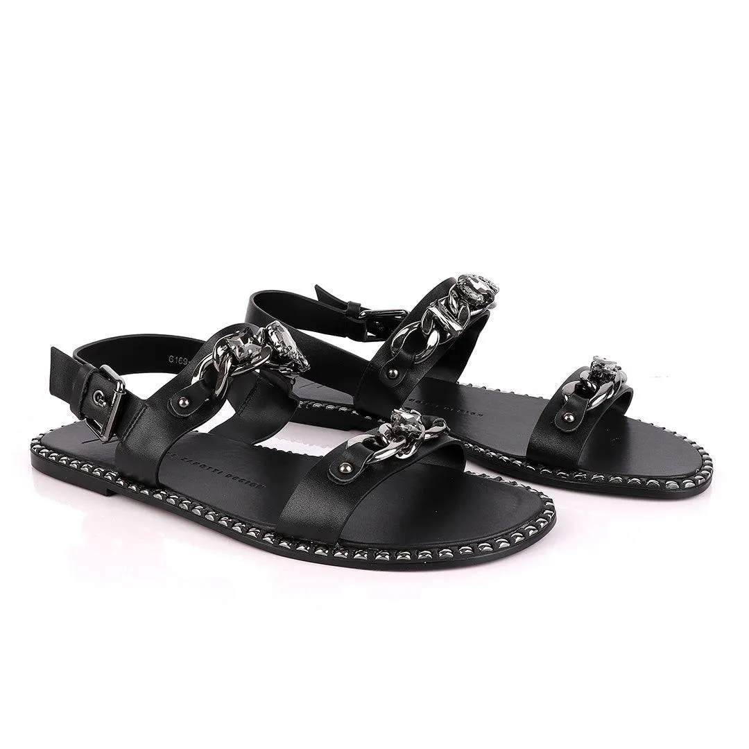 Giuseppe Zanotti Black Chain Double Stone Leather Sandal