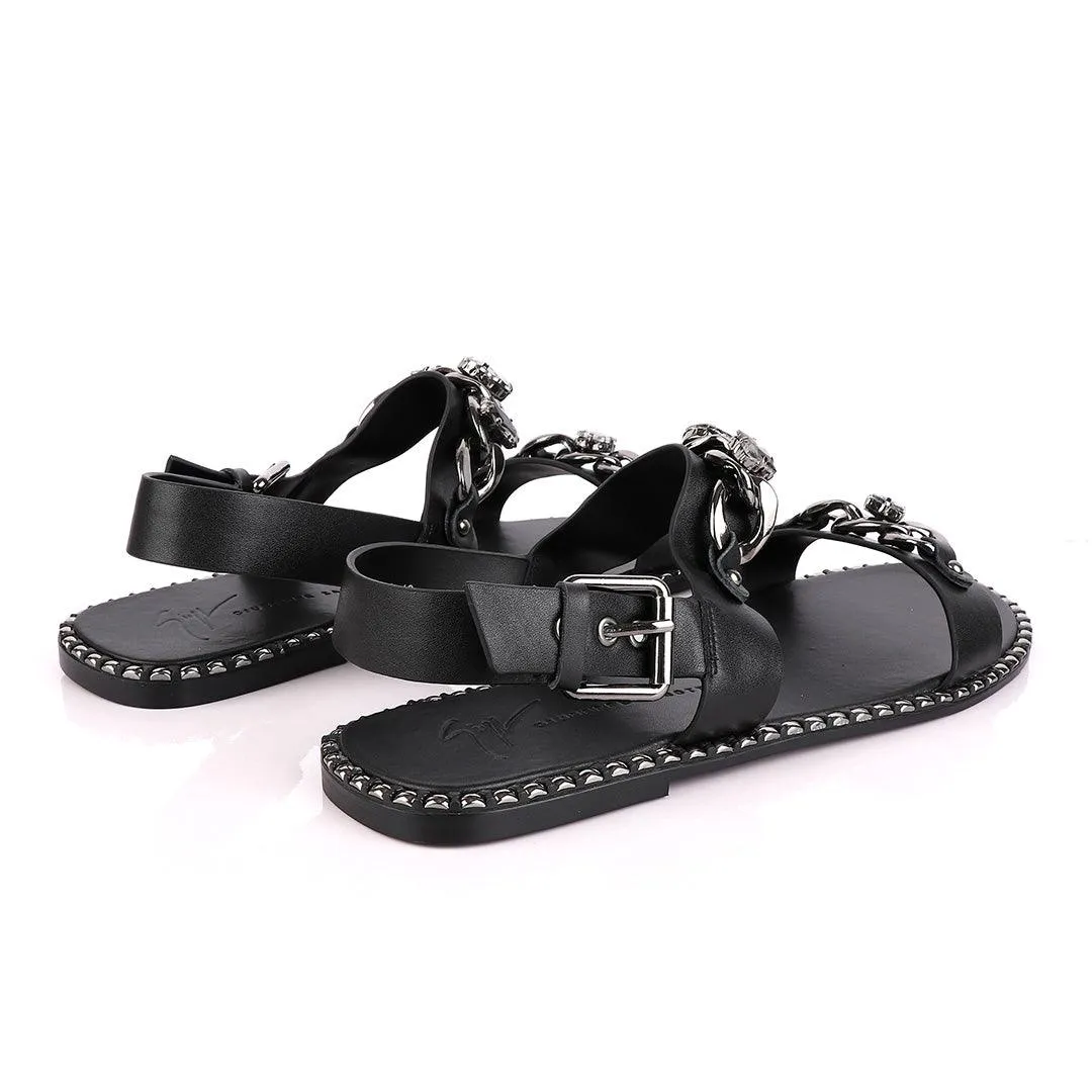 Giuseppe Zanotti Black Chain Double Stone Leather Sandal