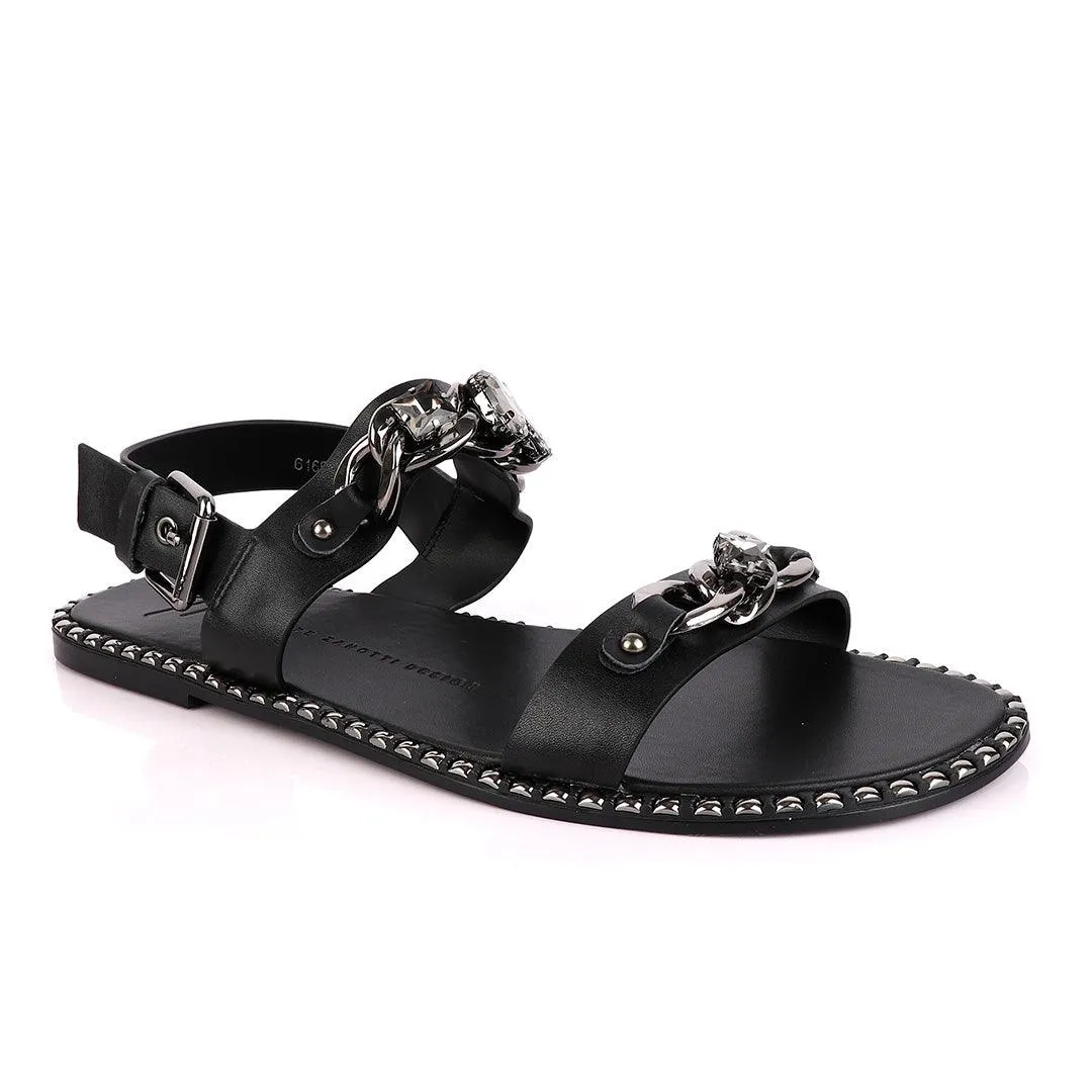 Giuseppe Zanotti Black Chain Double Stone Leather Sandal