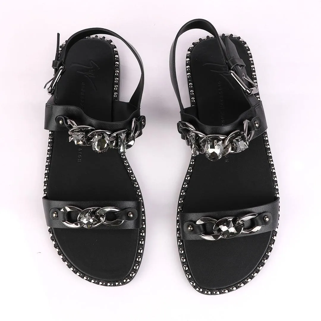 Giuseppe Zanotti Black Chain Double Stone Leather Sandal
