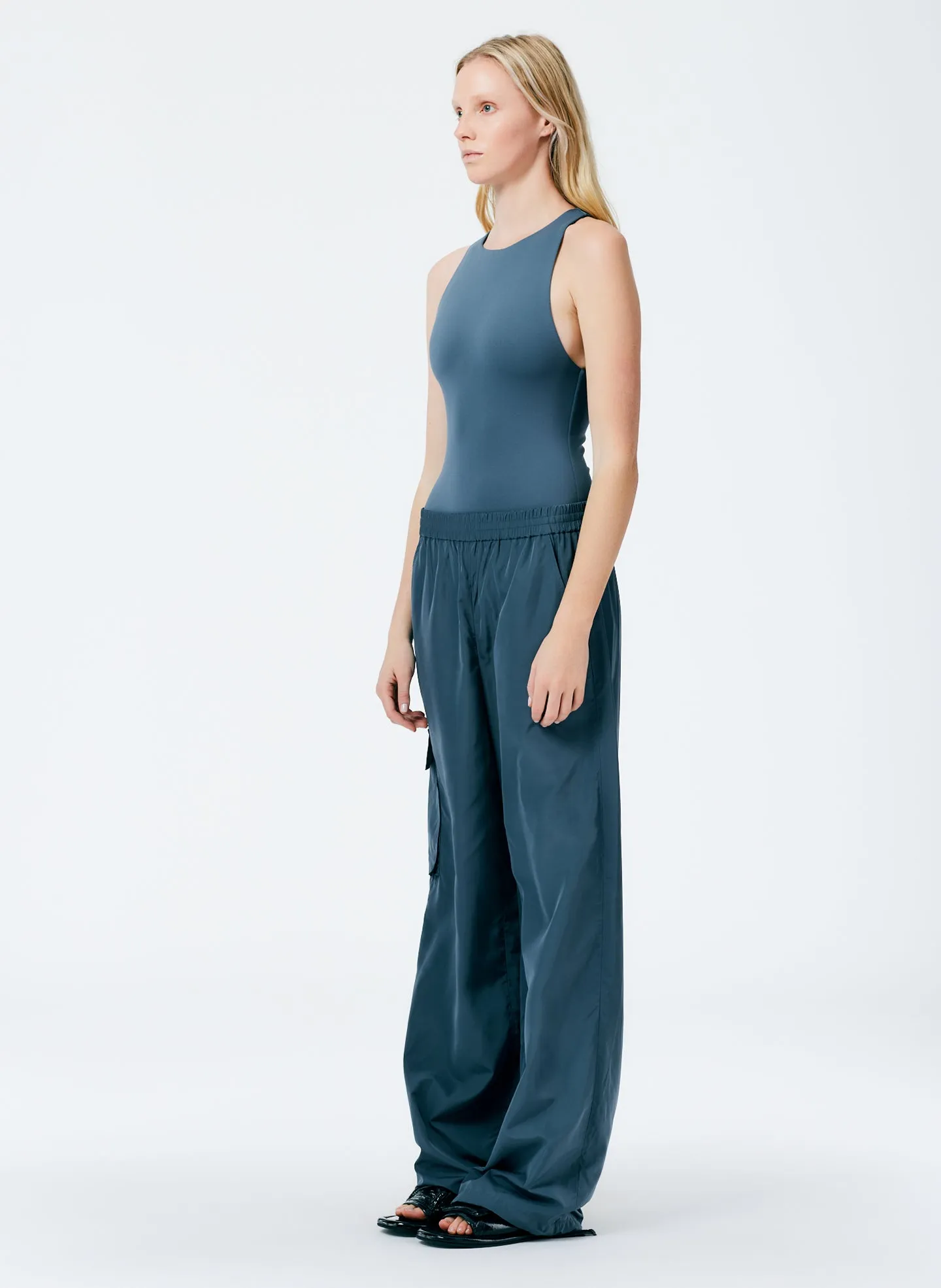 Italian Sporty Nylon Wide Leg Pull on Pant