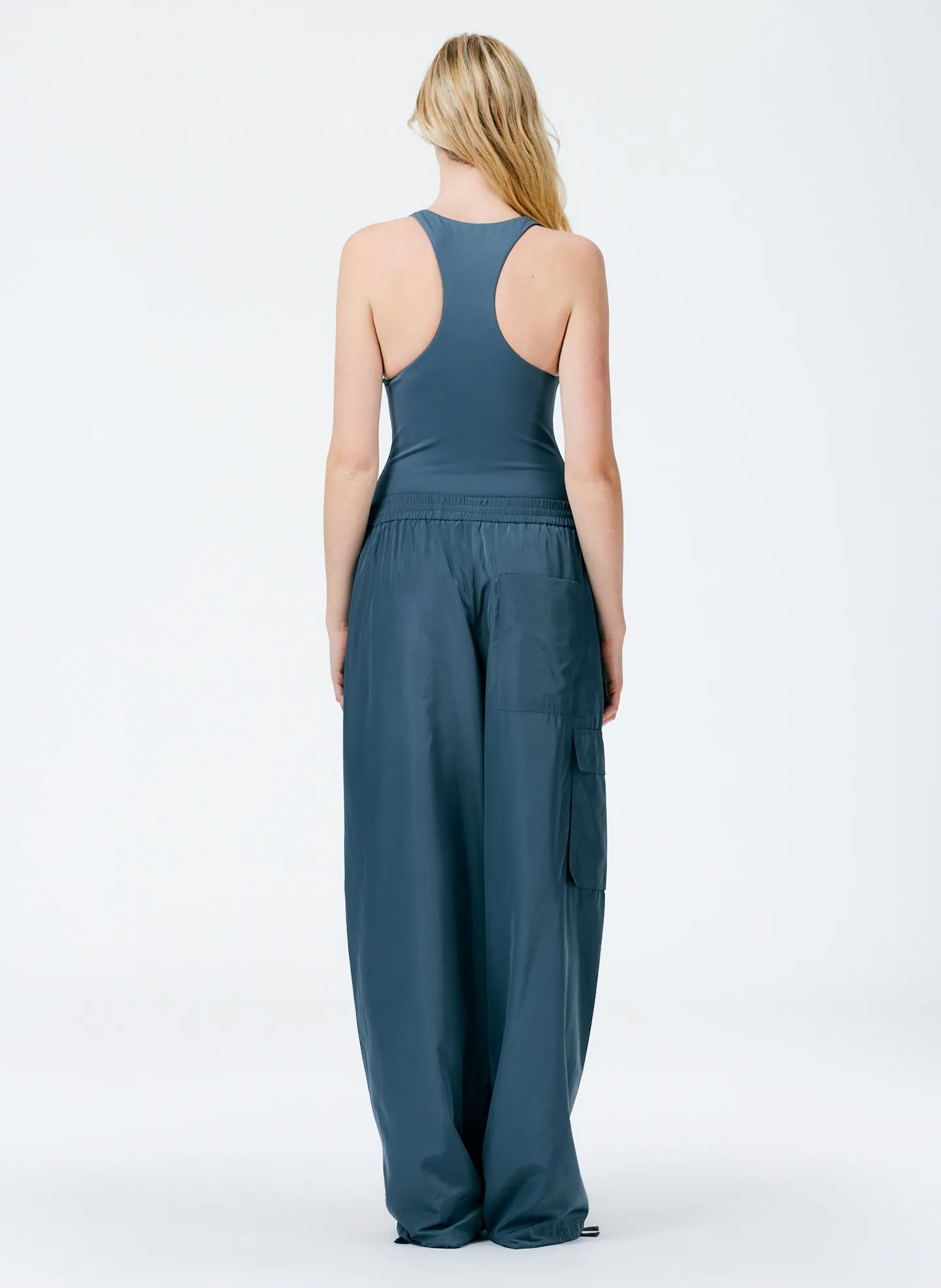Italian Sporty Nylon Wide Leg Pull on Pant