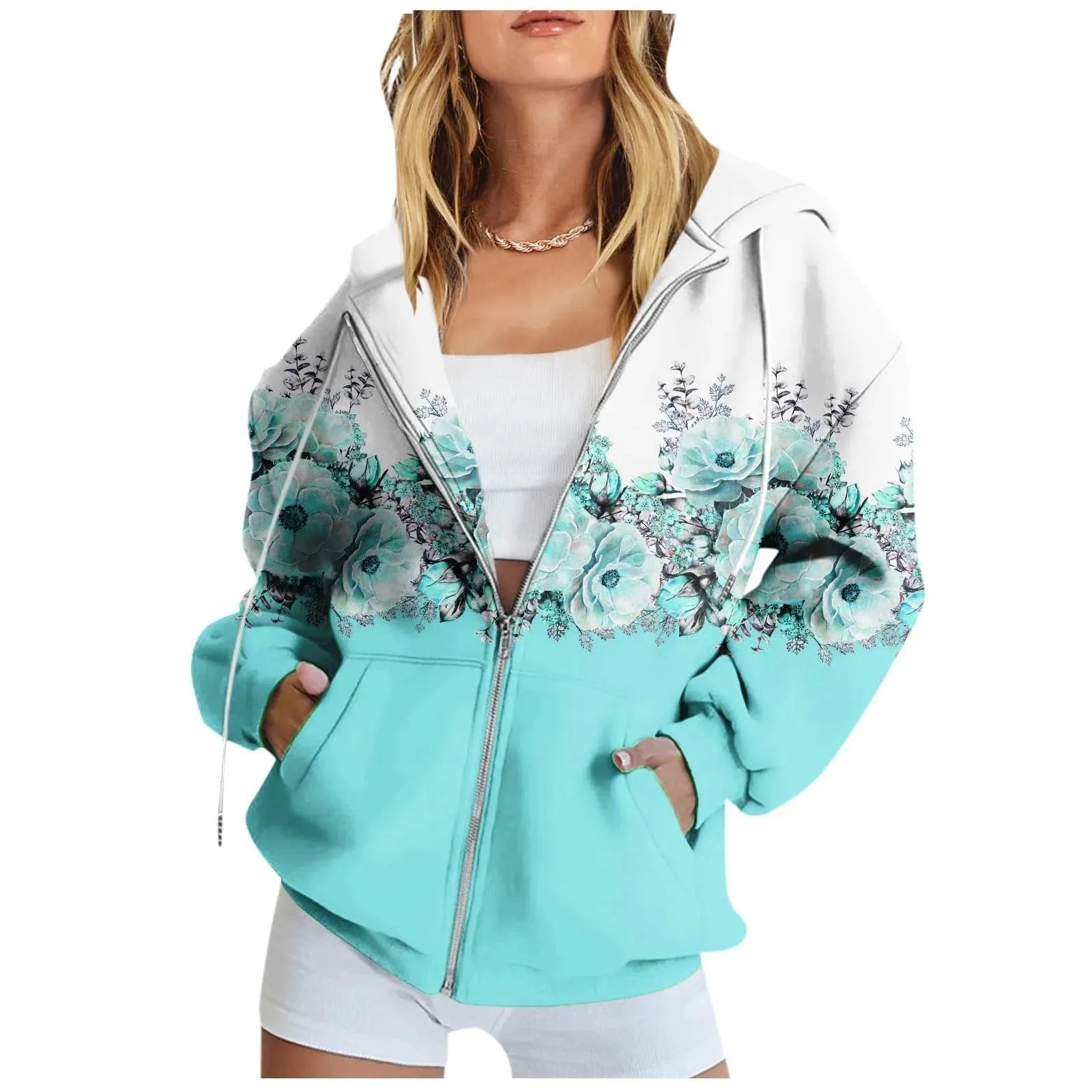LVSANW Art Floral Printing Zip Up Hoodie Women Zipper Pullover Sweater Autumn Coat Zipper Jacket Women Tops Fashion Long Sleeves Hoodie