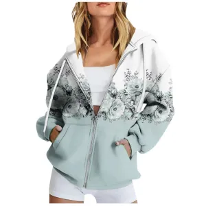 LVSANW Art Floral Printing Zip Up Hoodie Women Zipper Pullover Sweater Autumn Coat Zipper Jacket Women Tops Fashion Long Sleeves Hoodie