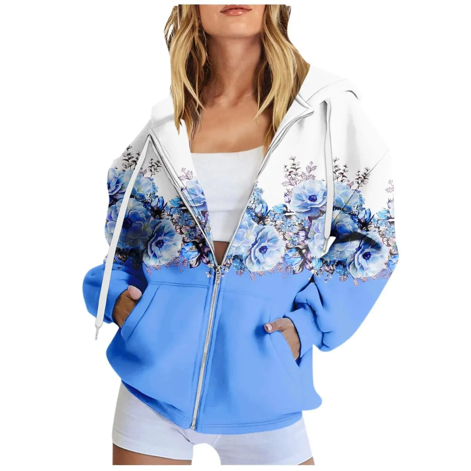 LVSANW Art Floral Printing Zip Up Hoodie Women Zipper Pullover Sweater Autumn Coat Zipper Jacket Women Tops Fashion Long Sleeves Hoodie