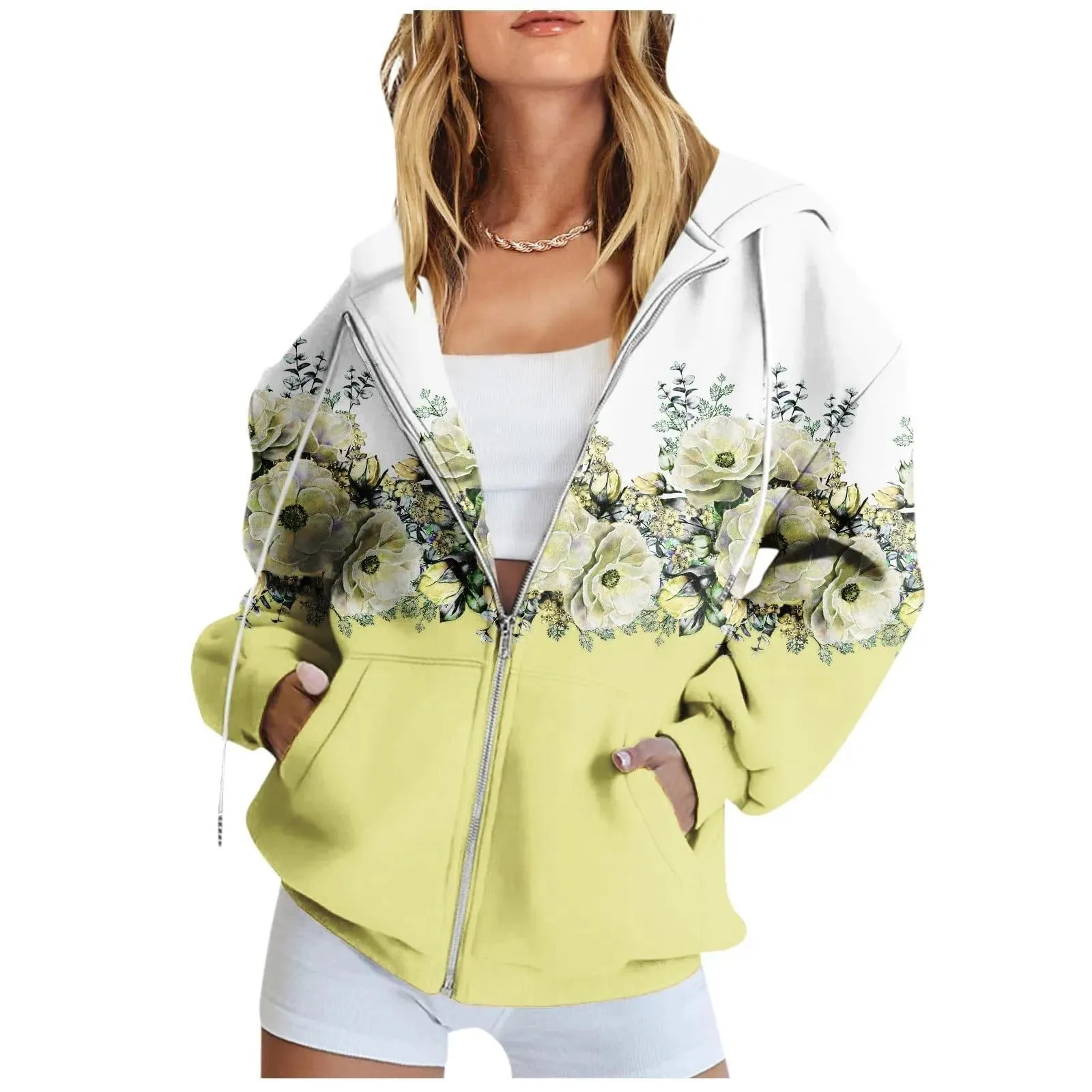 LVSANW Art Floral Printing Zip Up Hoodie Women Zipper Pullover Sweater Autumn Coat Zipper Jacket Women Tops Fashion Long Sleeves Hoodie