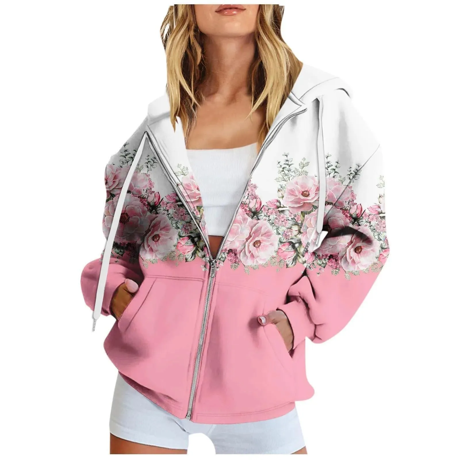 LVSANW Art Floral Printing Zip Up Hoodie Women Zipper Pullover Sweater Autumn Coat Zipper Jacket Women Tops Fashion Long Sleeves Hoodie