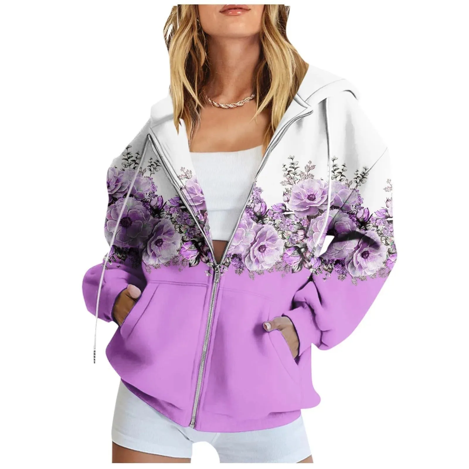 LVSANW Art Floral Printing Zip Up Hoodie Women Zipper Pullover Sweater Autumn Coat Zipper Jacket Women Tops Fashion Long Sleeves Hoodie