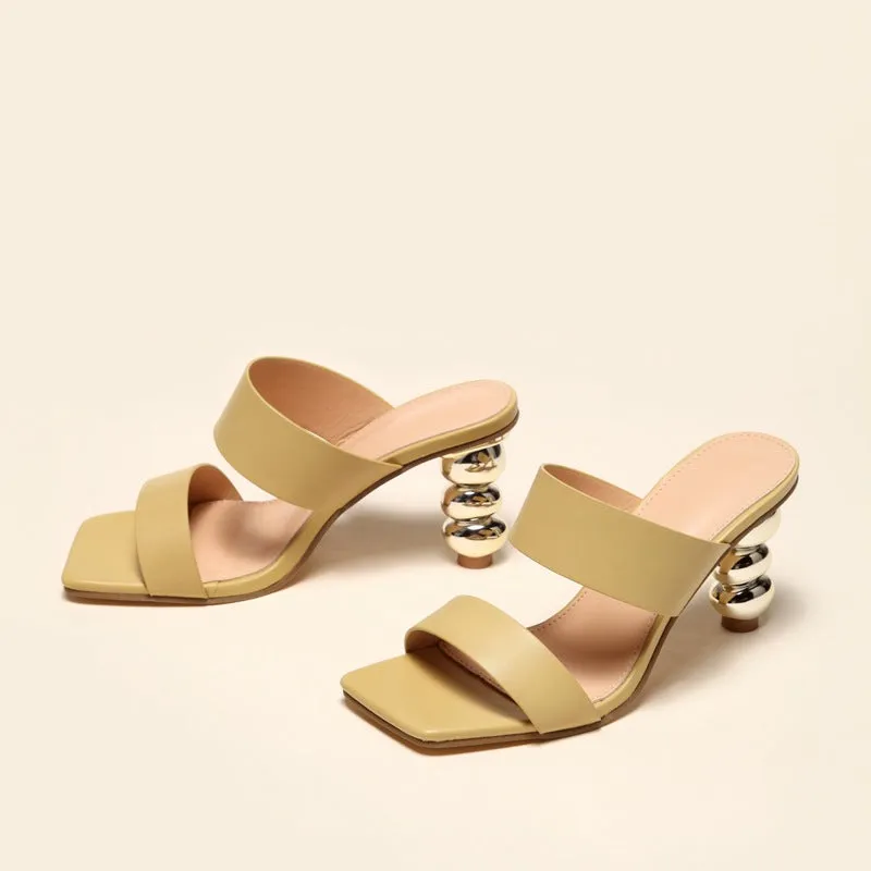 Metallic Geometric Sculpted Heel Sandals
