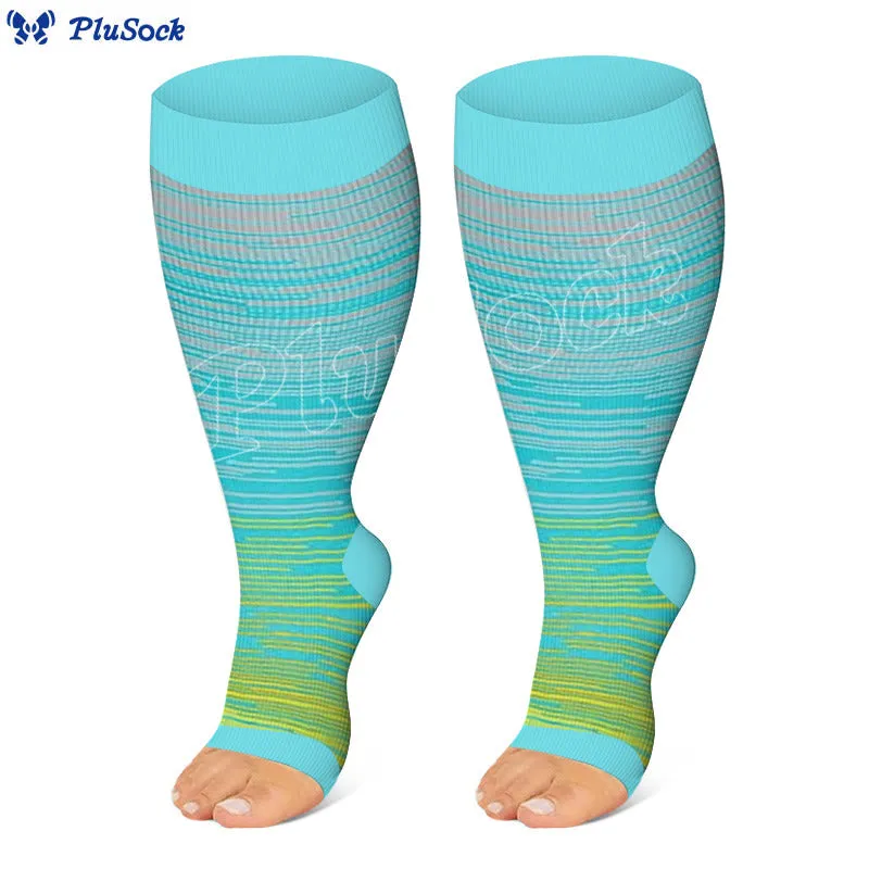 Plus Size Color Stripes Open Toe Compression Socks