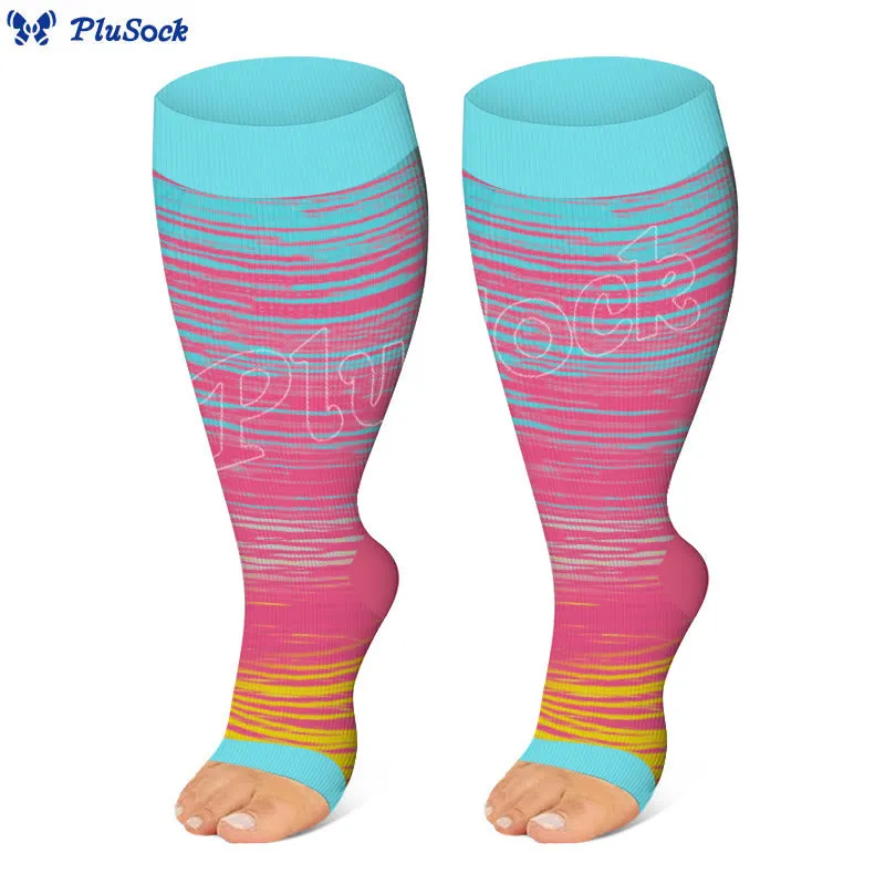 Plus Size Color Stripes Open Toe Compression Socks