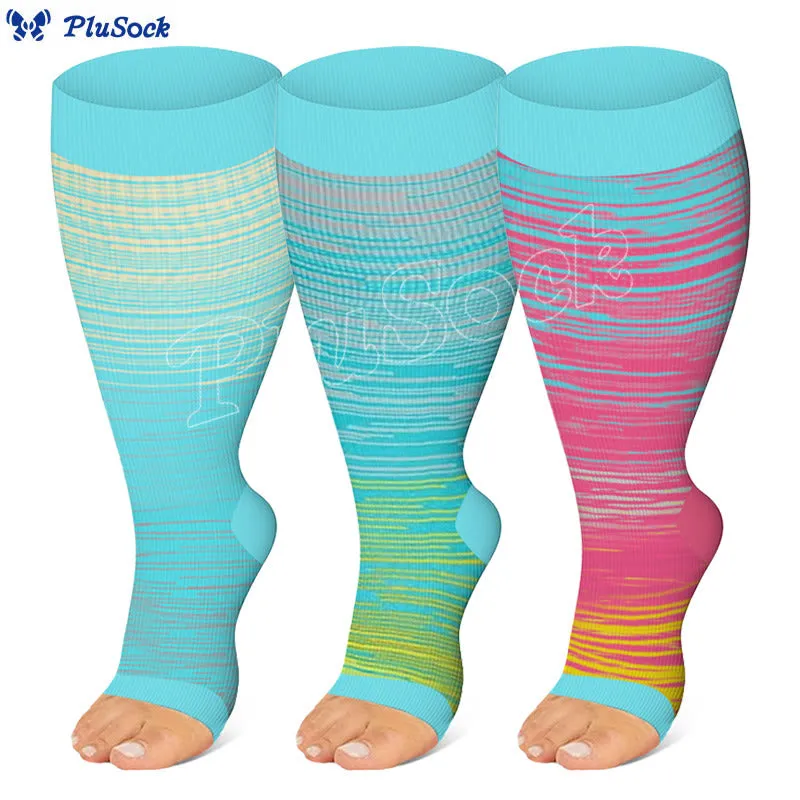 Plus Size Color Stripes Open Toe Compression Socks