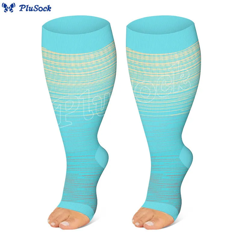 Plus Size Color Stripes Open Toe Compression Socks