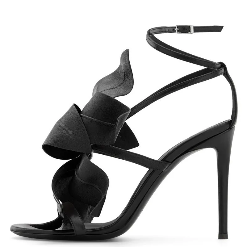 Pre Order:  Big Flower Embellished Ankle Wrap Thin Heel Sandals