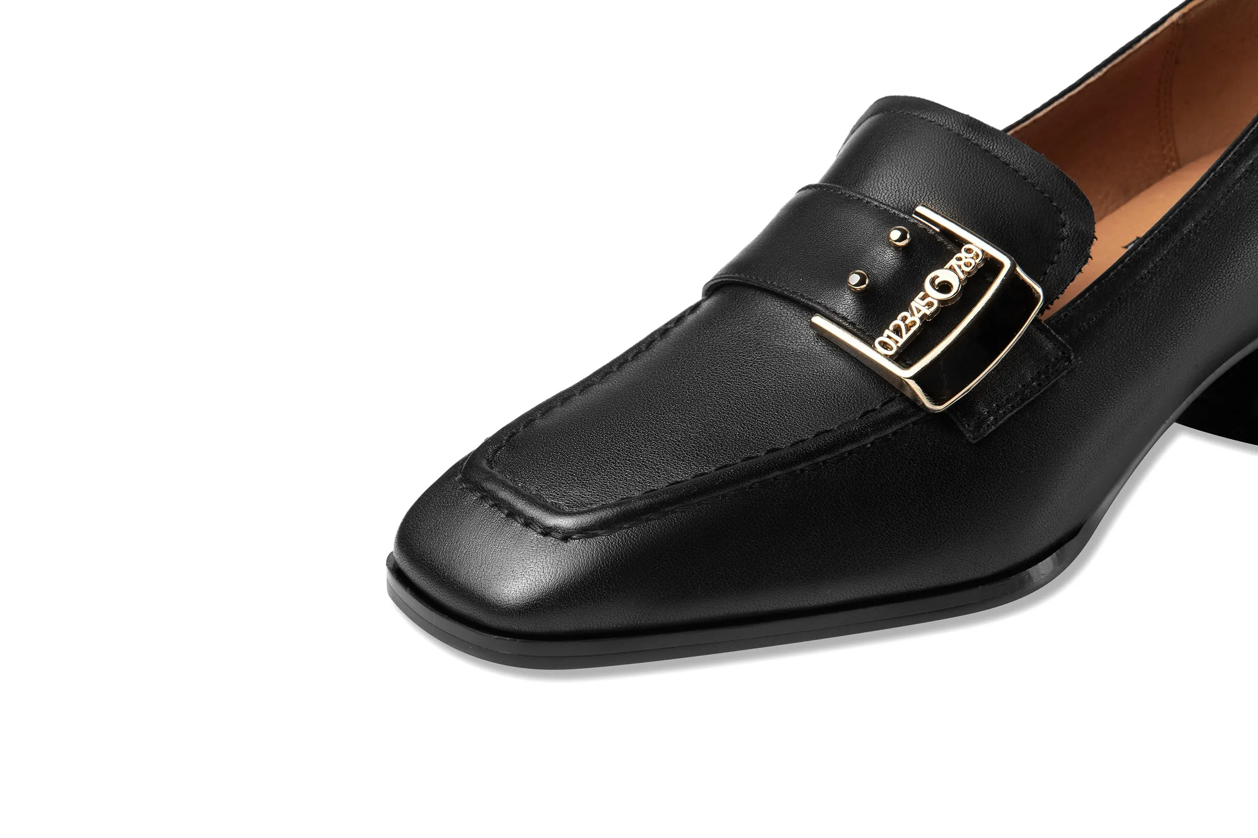 TinaCus Handmade Genuine Leather Women's Buckle Design Square Toe Pumps
