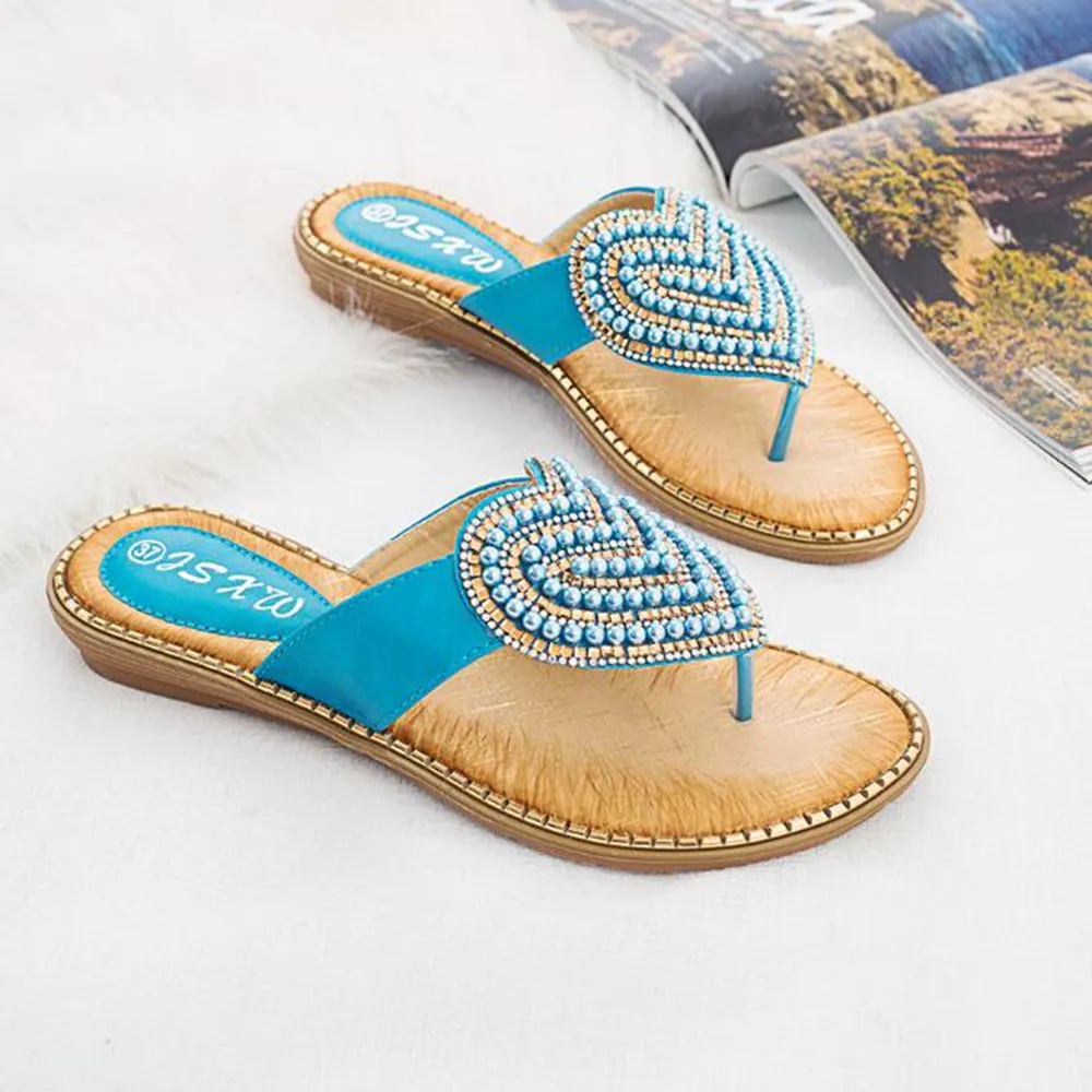 Vanccy Rhinestone Love heart Flip Flops